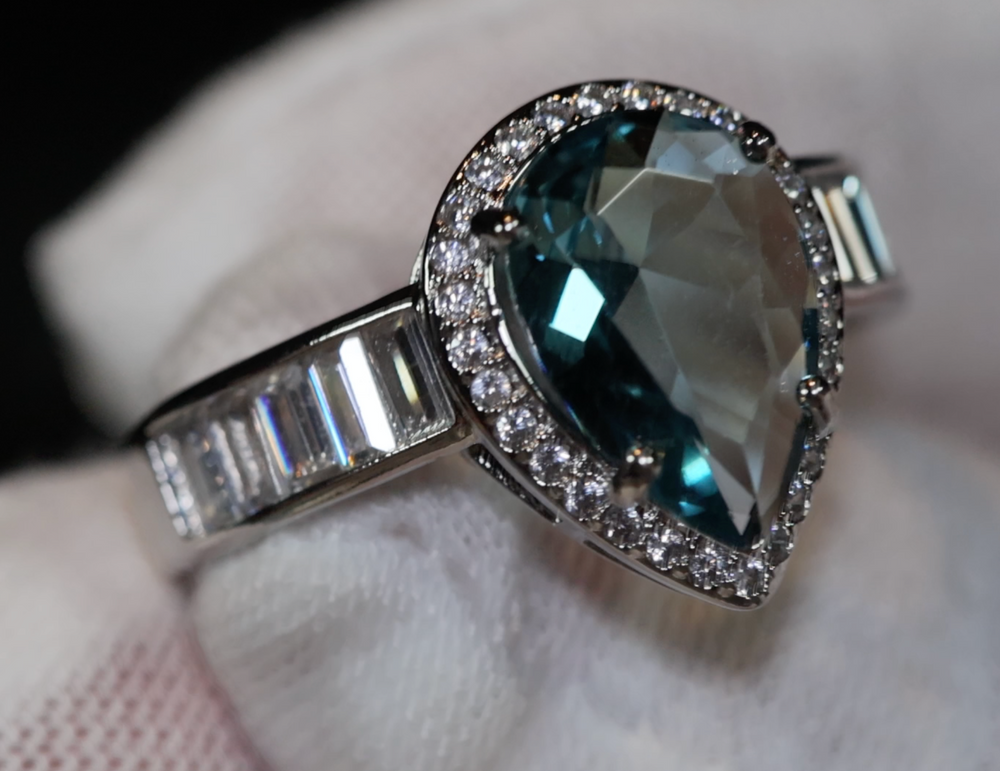 Teal Blue Diamond Ring | Pear Engagement Ring