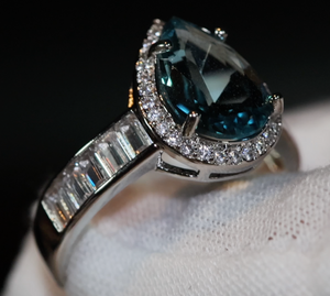 Teal Blue Diamond Ring | Pear Engagement Ring