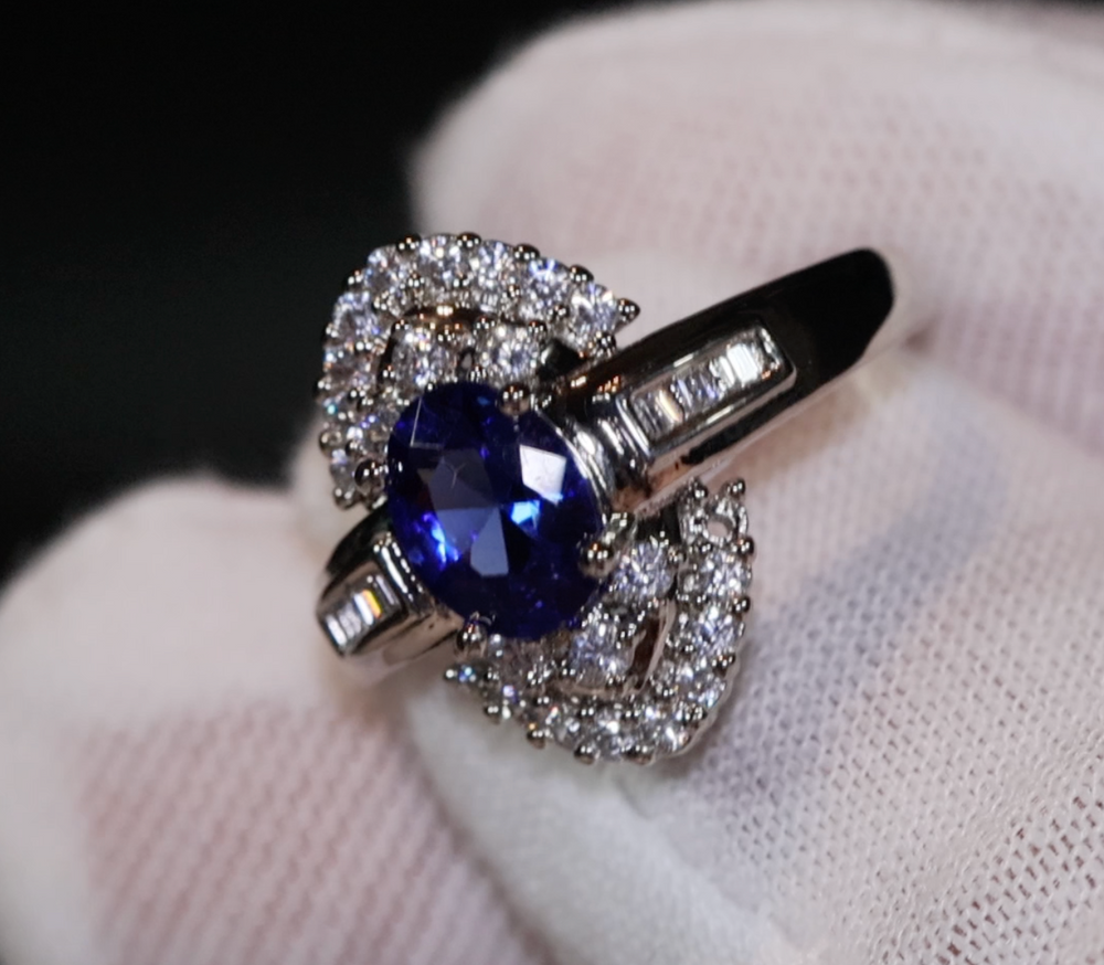 Blue Diamond Engagement Ring | Oval Wedding Ring | Sapphire Wedding Ring