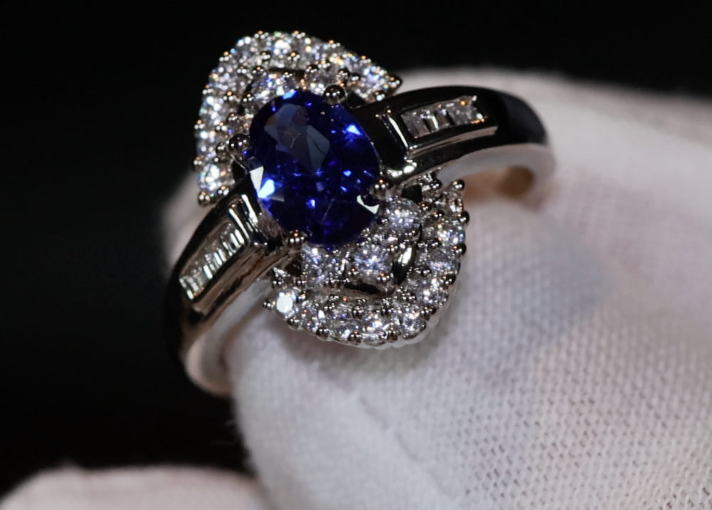 Blue Diamond Engagement Ring | Oval Wedding Ring | Sapphire Wedding Ring