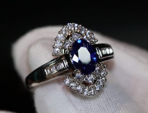 Blue Diamond Engagement Ring | Oval Wedding Ring | Sapphire Wedding Ring