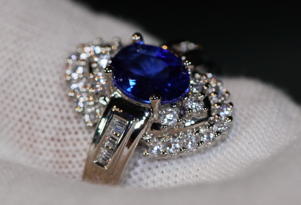 Blue Diamond Engagement Ring | Oval Wedding Ring | Sapphire Wedding Ring