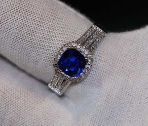 Sapphire Blue Diamond Ring | Blue Cushion Diamond Ring