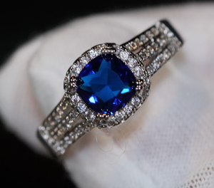 Sapphire Blue Diamond Ring | Blue Cushion Diamond Ring