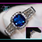 Blue cushion diamond ring