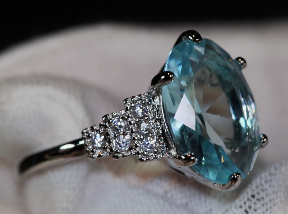 Aquamarine Engagement Ring |  Oval Engagement Ring | Blue Diamond Ring