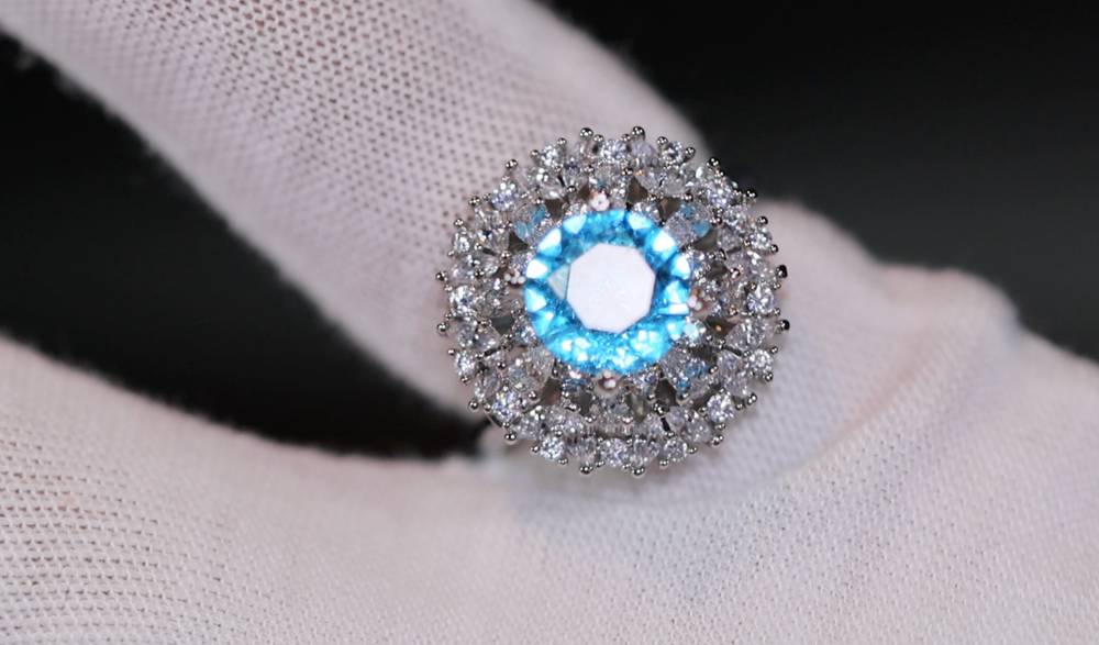 Aquamarine Blue Diamond Ring | Womens Big Blue Diamond Ring