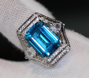 Aquamarine Blue Emerald Diamond Ring