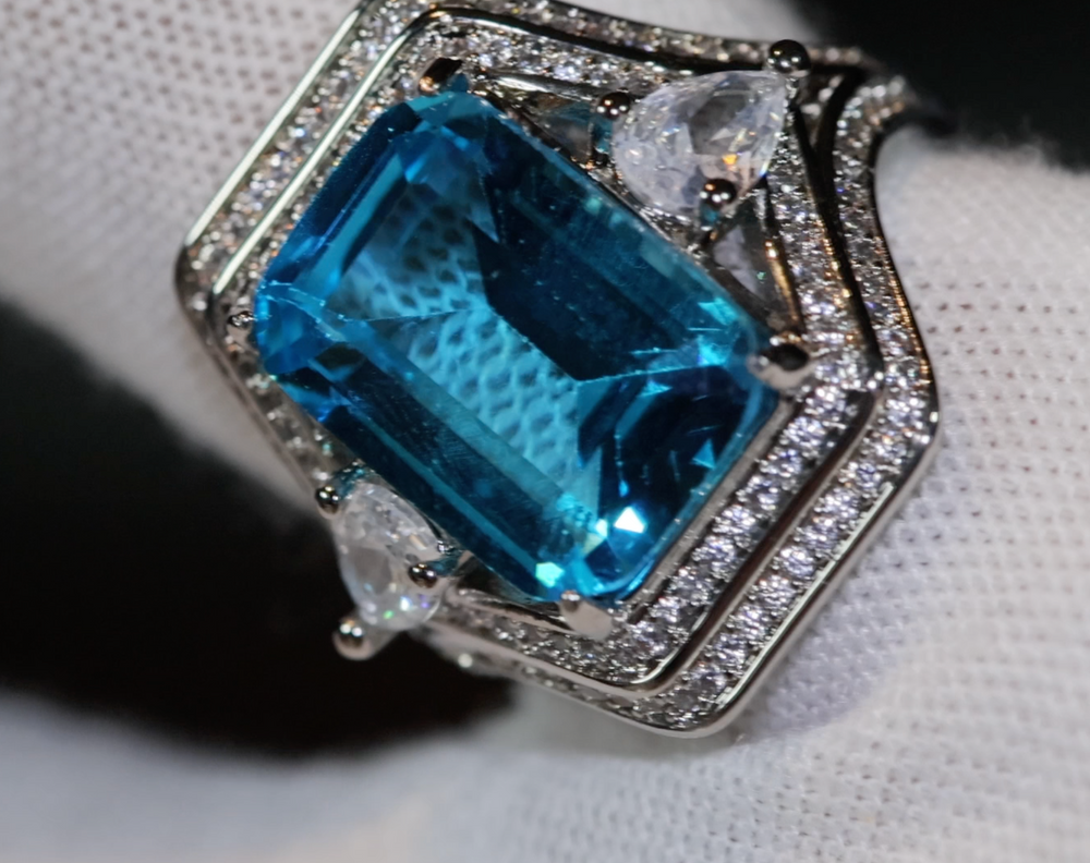 Aquamarine Blue Emerald Diamond Ring