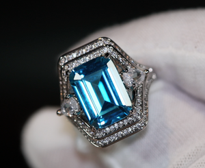 Aquamarine Blue Emerald Diamond Ring