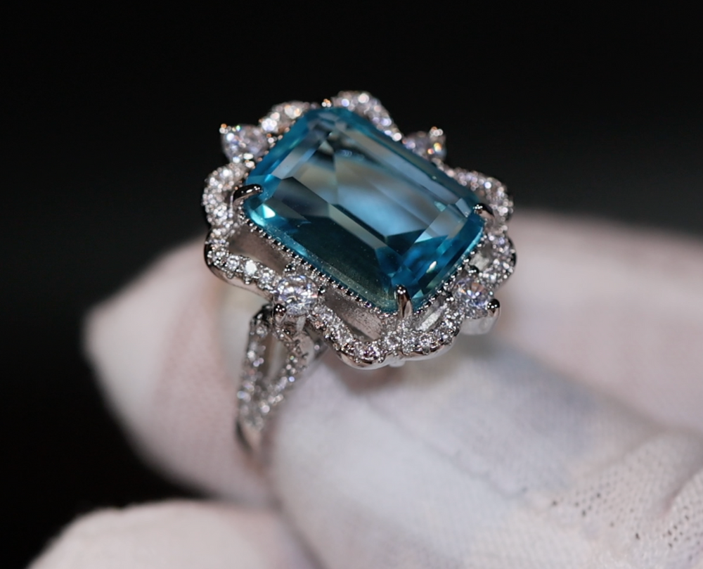 Aquamarine Blue Emerald Diamond Ring