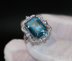 Aquamarine Blue Emerald Diamond Ring