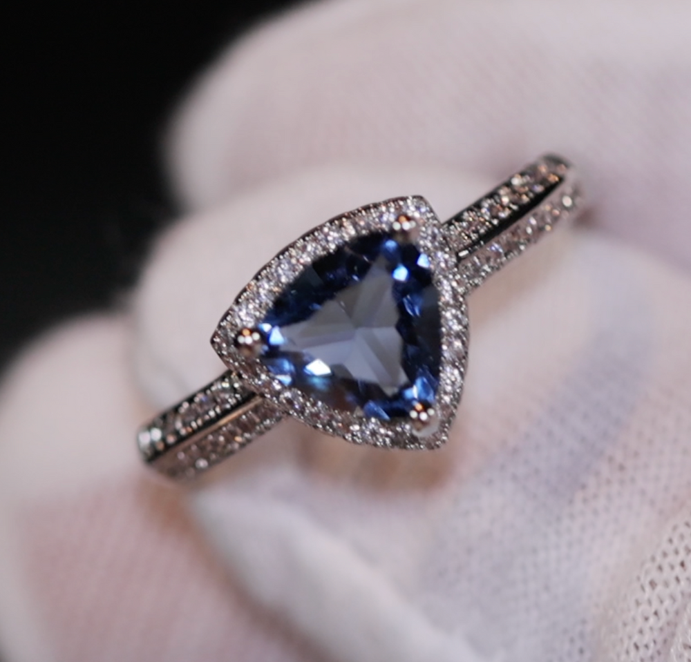 Blue Wedding Ring | Trilliant Engagement Ring | Trillion Wedding Ring