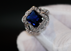 Womens Blue Diamond Ring | Blue Diamond Wedding Ring | Womens Big Ring