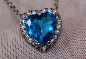 Aquamarine Blue Diamond Heart Necklace | Blue Diamond Pendant  | Heart Necklace