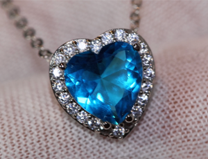 Aquamarine Blue Diamond Heart Necklace | Blue Diamond Pendant  | Heart Necklace