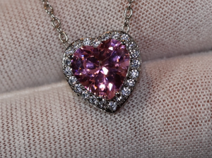 Pink Diamond Heart Necklace | Heart Necklace with Diamonds | Diamond Heart Pendant  | Pink Diamond Necklace