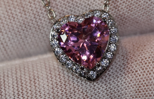 Pink Diamond Heart Necklace | Heart Necklace with Diamonds | Diamond Heart Pendant  | Pink Diamond Necklace