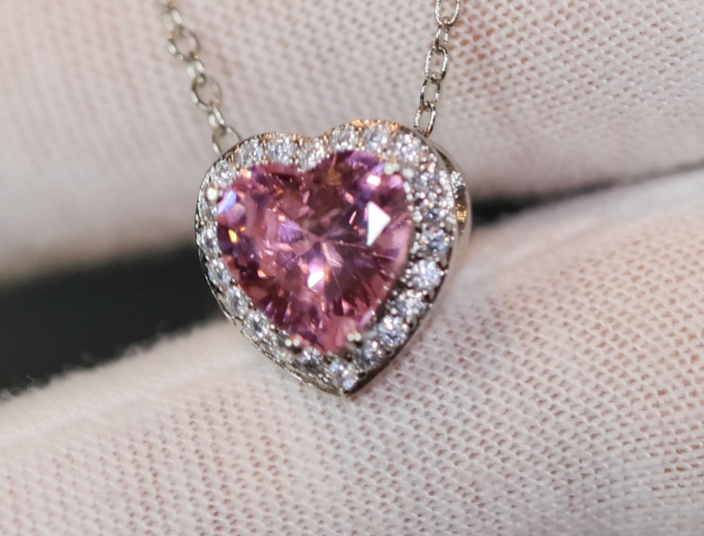 Pink Diamond Heart Necklace | Heart Necklace with Diamonds | Diamond Heart Pendant  | Pink Diamond Necklace