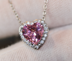 Pink Diamond Heart Necklace | Heart Necklace with Diamonds | Diamond Heart Pendant  | Pink Diamond Necklace