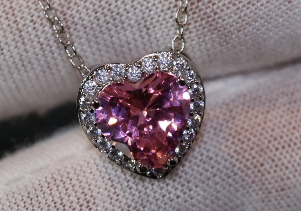 Pink Diamond Heart Necklace | Heart Necklace with Diamonds | Diamond Heart Pendant  | Pink Diamond Necklace