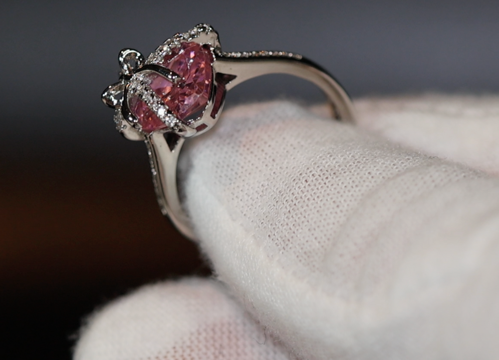 Heart Ring | Pink Diamond Ring | Heart Shape Ring | Ribbon Ring | Diamond Heart Ring | Heart Ring with Diamonds | Engagement Ring | Bow Ring