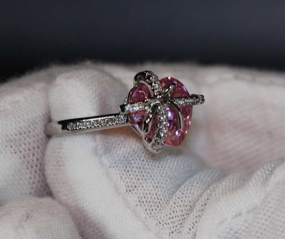 Heart Ring | Pink Diamond Ring | Heart Shape Ring | Ribbon Ring | Diamond Heart Ring | Heart Ring with Diamonds | Engagement Ring | Bow Ring