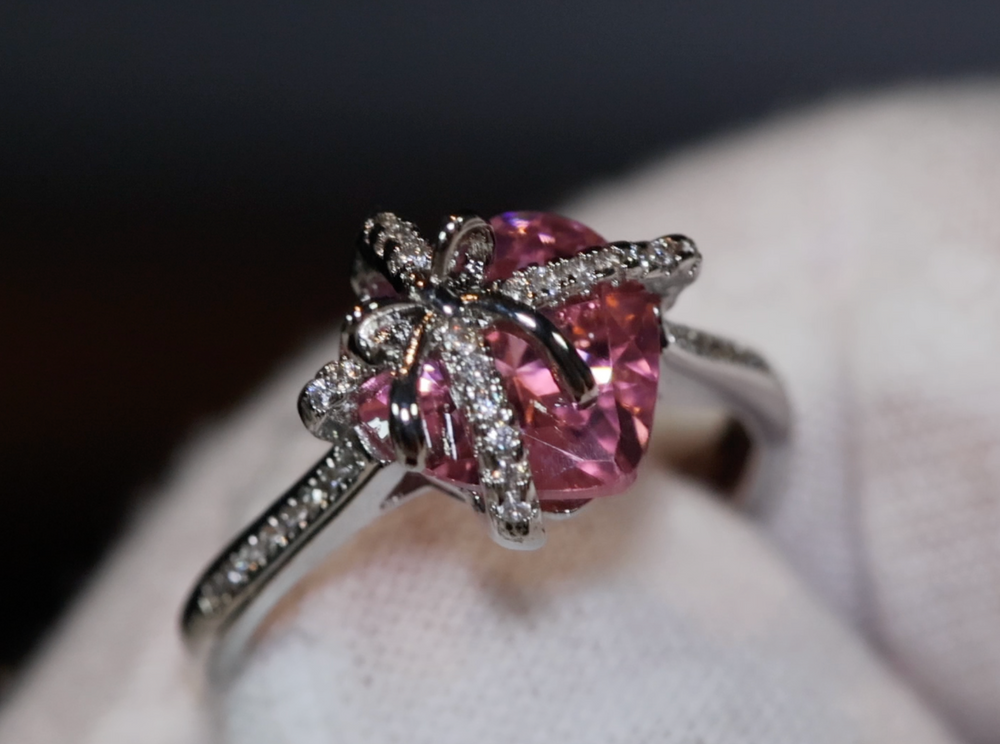 Heart Ring | Pink Diamond Ring | Heart Shape Ring | Ribbon Ring | Diamond Heart Ring | Heart Ring with Diamonds | Engagement Ring | Bow Ring