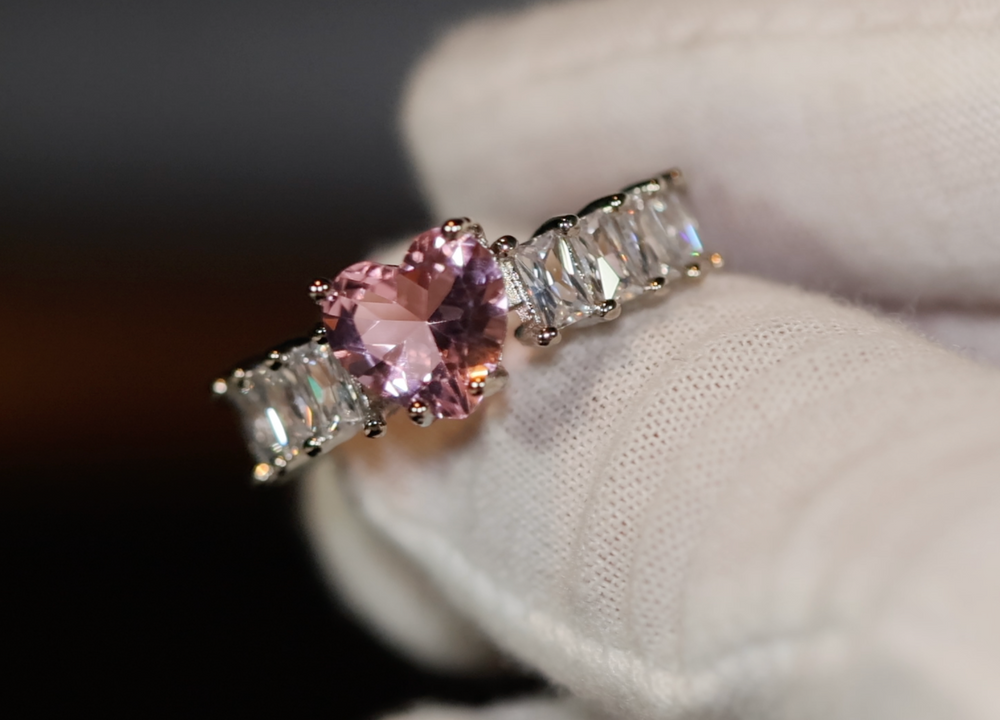 Heart Ring | Pink Diamond Heart Ring | Heart Ring with Diamonds | Engagement Ring | Pink Diamond Ring