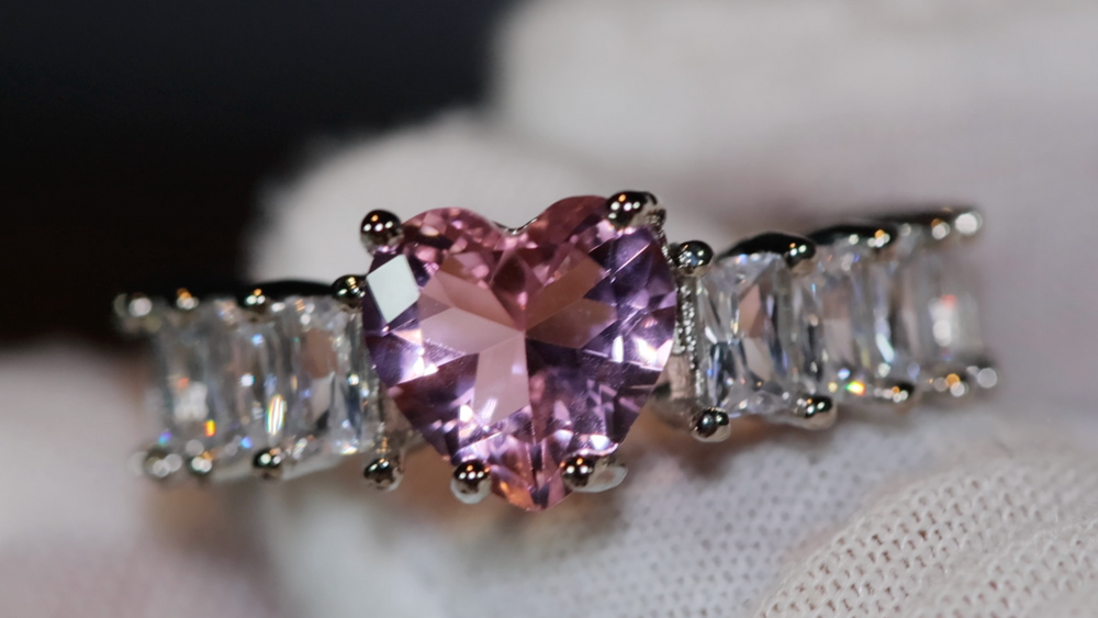 Heart Ring | Pink Diamond Heart Ring | Heart Ring with Diamonds | Engagement Ring | Pink Diamond Ring