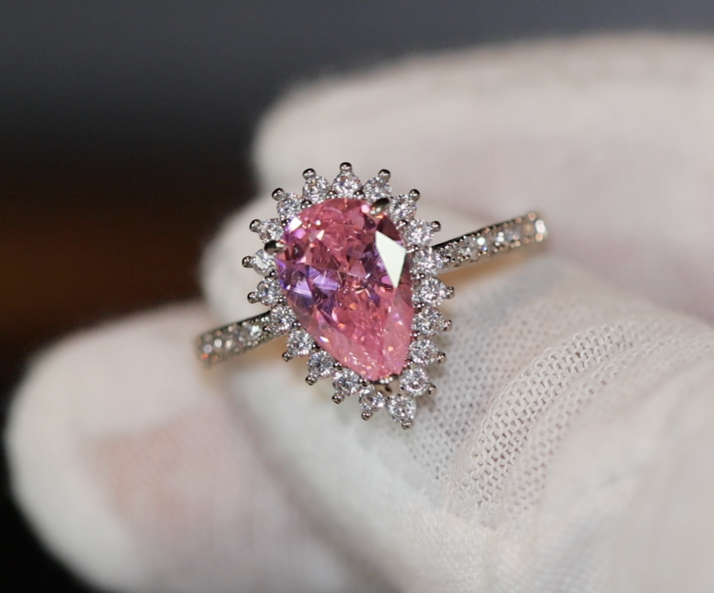 Pink Diamond Ring | Pink pear cut diamond ring