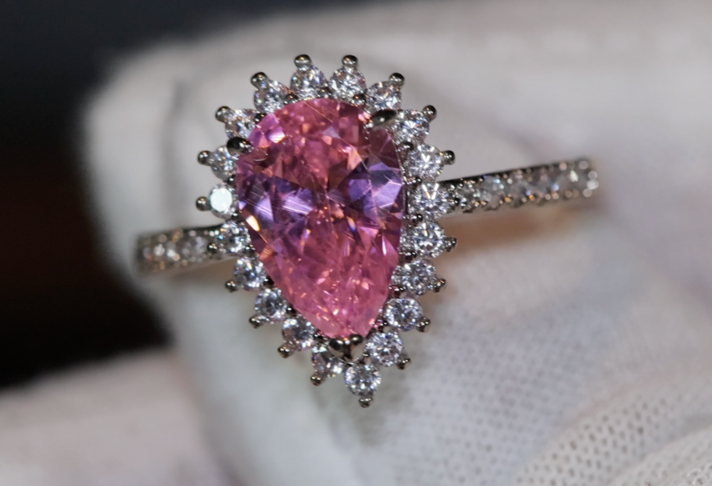 Pink Diamond Ring | Pink pear cut diamond ring