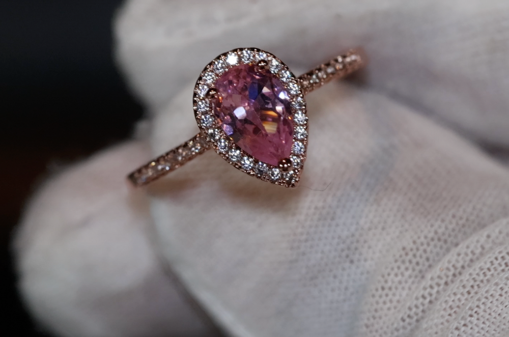 Rose Gold Pear Cut Diamond Ring | Rose Gold Pink Diamond Ring | Teardrop Ring | Pear Shape Ring