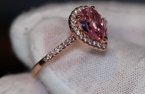 Rose Gold Pear Cut Diamond Ring | Rose Gold Pink Diamond Ring | Teardrop Ring | Pear Shape Ring