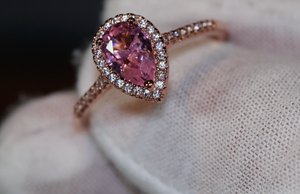 Rose Gold Pear Cut Diamond Ring | Rose Gold Pink Diamond Ring | Teardrop Ring | Pear Shape Ring