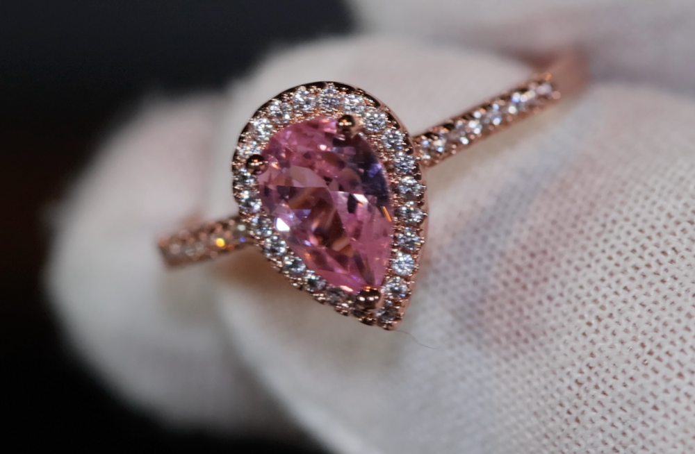 Rose Gold Pear Cut Diamond Ring | Rose Gold Pink Diamond Ring | Teardrop Ring | Pear Shape Ring