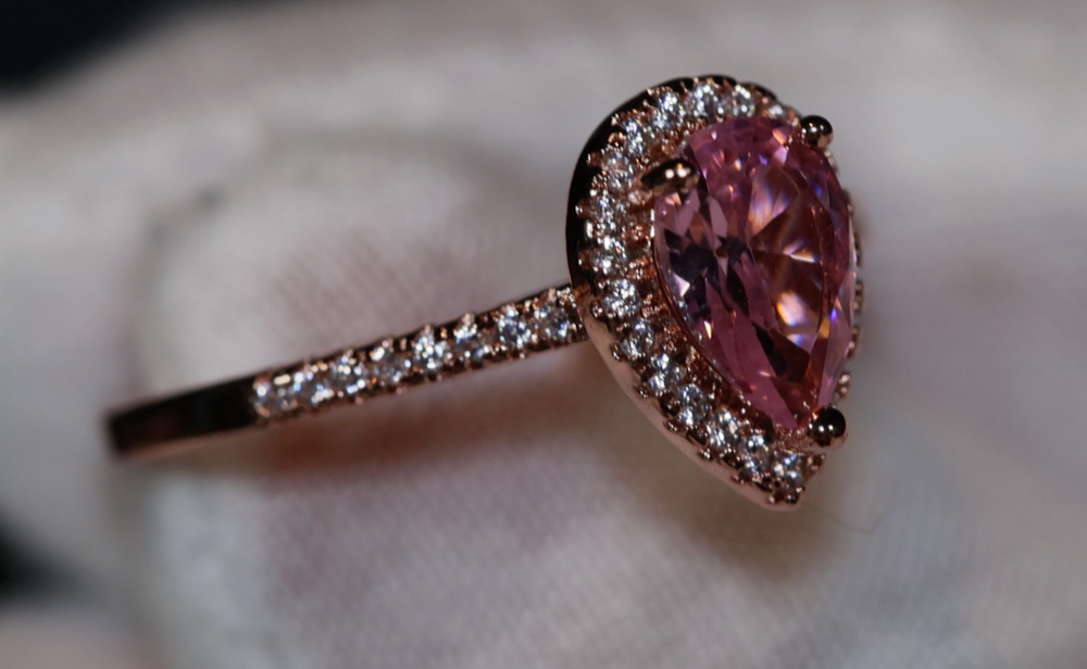 Rose Gold Pear Cut Diamond Ring | Rose Gold Pink Diamond Ring | Teardrop Ring | Pear Shape Ring