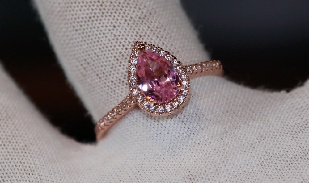 Rose Gold Pear Cut Diamond Ring | Rose Gold Pink Diamond Ring | Teardrop Ring | Pear Shape Ring