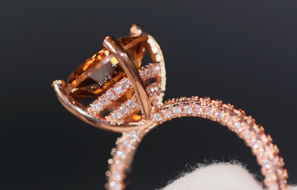 Big Carat Engagement Ring | Rose Gold Engagement Ring | Champagne Diamond Engagement Ring