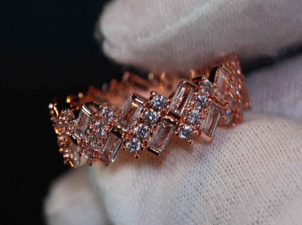 Mens Rose Gold Ring | Womens Rose Gold Ring | Diamond Rose Gold Ring | Baguette Ring | Rose Gold Eternity Ring