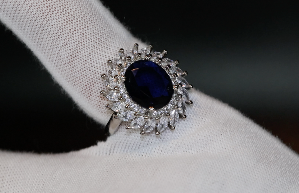 
            
                Load image into Gallery viewer, Sapphire Blue Diamond Ring | Blue Diamond Engagement Ring | Sapphire Blue Ring | Blue Wedding Ring | Blue Diamond Ring with halo | Halo Ring
            
        