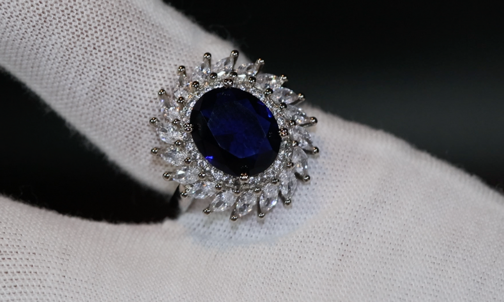 Sapphire Blue Diamond Ring | Blue Diamond Engagement Ring | Sapphire Blue Ring | Blue Wedding Ring | Blue Diamond Ring with halo | Halo Ring