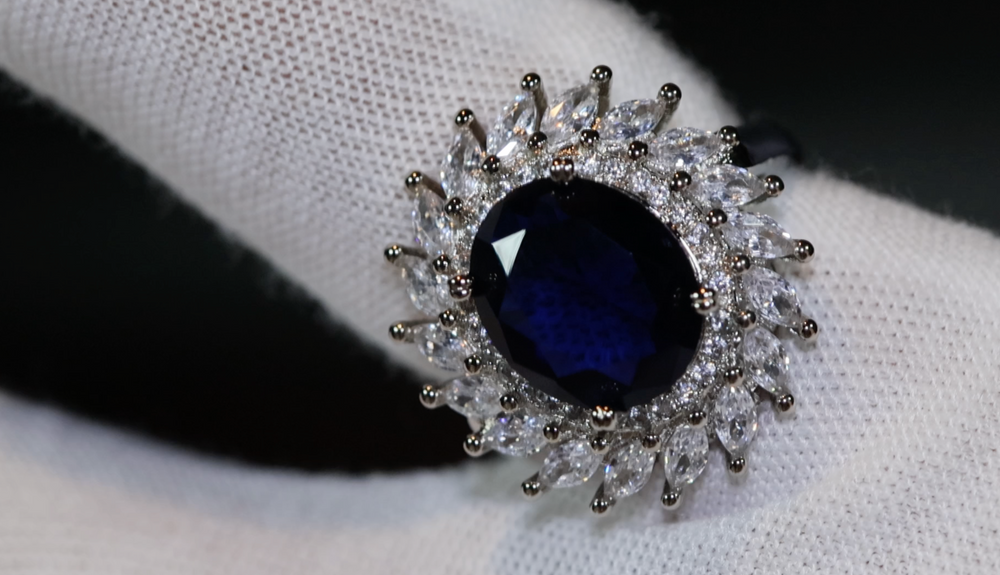 
            
                Load image into Gallery viewer, Sapphire Blue Diamond Ring | Blue Diamond Engagement Ring | Sapphire Blue Ring | Blue Wedding Ring | Blue Diamond Ring with halo | Halo Ring
            
        