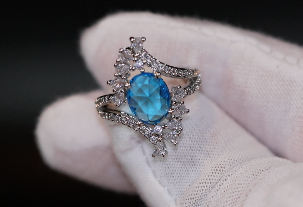 Blue Diamond Engagement Ring | Oval Wedding Ring | Womens Blue Diamond Ring