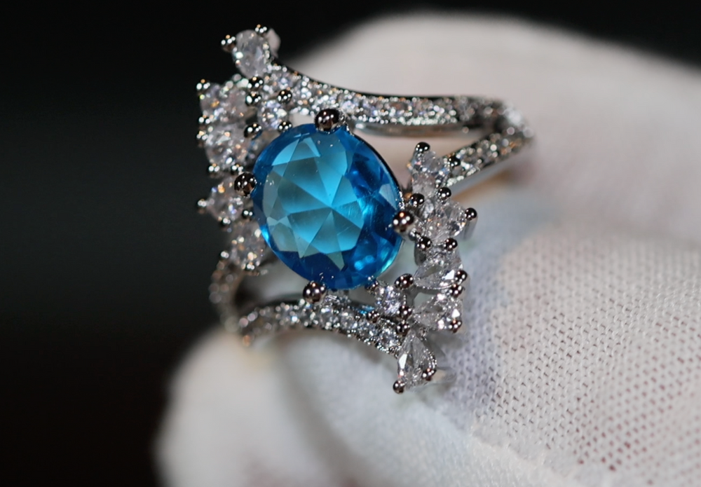 Blue Diamond Engagement Ring | Oval Wedding Ring | Womens Blue Diamond Ring