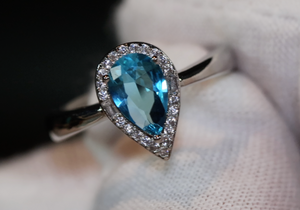 Aquamarine Ring | Aquamarine Diamond Ring | Teardrop Ring |  Pear Shape Ring | Blue Diamond Ring | Aquamarine Engagement Ring | Wedding Ring