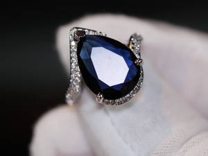 Sapphire Blue Diamond Ring | Pear cut blue diamond ring