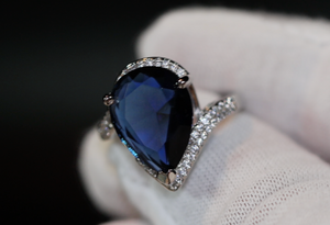 Sapphire Blue Diamond Ring | Pear cut blue diamond ring