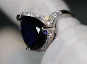 Sapphire Blue Diamond Ring | Pear cut blue diamond ring