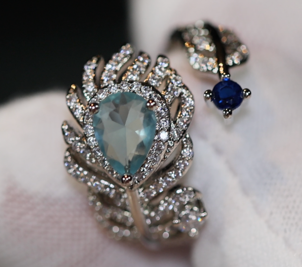 Diamond Feather Ring | Blue Diamond Ring | Peacock Diamond Ring